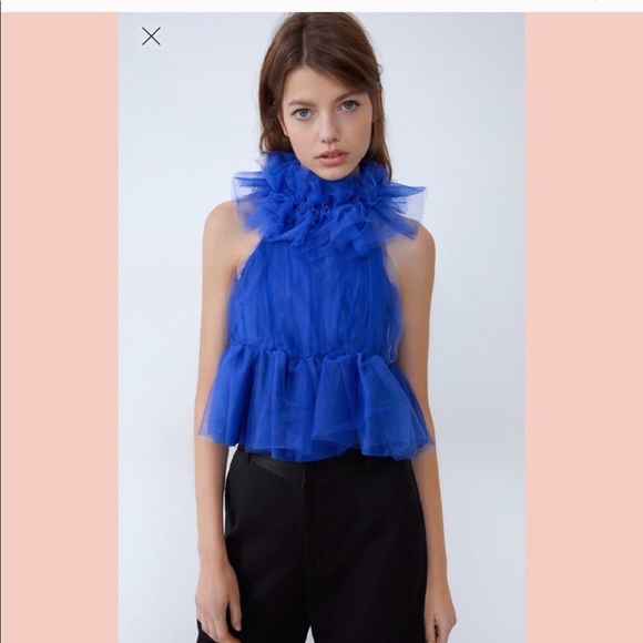 Zara | Tops | Zara Tulle Royal Blue Top | Poshmark